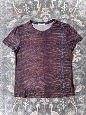 Ulla Johnson Estelle wavy tiger-stripe Zigzag  Print Short Sleeve Top Sz M